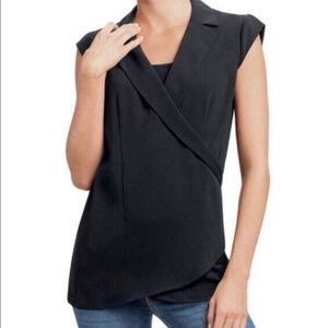 CAbi Style 757 Origami Fold Faux Wrap Black Tunic Vest Top size XS